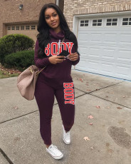 Letter Print High Collar Long Sleeve Two Piece Sets LSD-9025