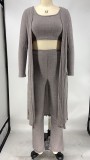Solid Rib Tanks+Long Cloak+Pants 3 Piece Sets XMY-9264