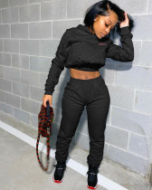 Casual Solid Color Sweatshirt Letter Print Two Piece Set LSD-8796