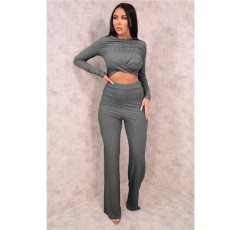 Solid Long Sleeve Two Piece Pants Set SMR-9755