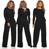 Solid Long Sleeve Casual Loose Jumpsuits SMR-9682