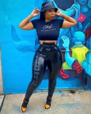 Plus Size Sexy PU Leather Tight Long Pants HMS-5373