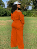 Plus Size Lace Up Tops Wide Leg Pants 2 Piece Sets TK-6123