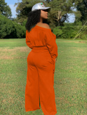 Plus Size Lace Up Tops Wide Leg Pants 2 Piece Sets TK-6123