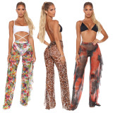 Sexy Mesh See Through Printed Ruffled Pants SMR-9763-1