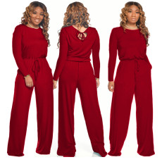 Solid Long Sleeve Casual Loose Jumpsuits SMR-9682