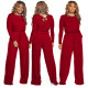 Solid Long Sleeve Casual Loose Jumpsuits SMR-9682