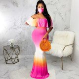 Sexy Printed Slash Neck Maxi Dress With Mask SMR-9720