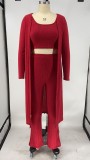 Solid Rib Tanks+Long Cloak+Pants 3 Piece Sets XMY-9264