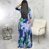 Plus Size V Neck Printed Maxi Dress SMR-9719