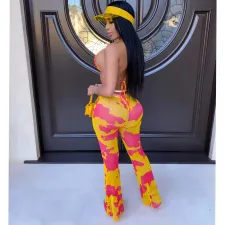 Sexy Printed Mesh Mid Waist Boot Cut Pants SMR-9765