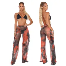 Sexy Mesh See Through Printed Ruffled Pants SMR-9763-1