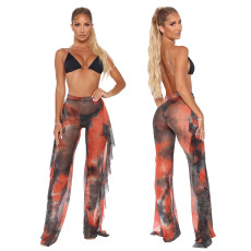 Sexy Mesh See Through Printed Ruffled Pants SMR-9763-1