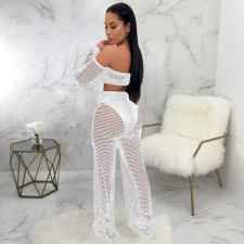 Sexy Off Shoulder Hollow Out Two Piece Pants Set SMR-9736