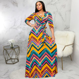 Plus Size V Neck Printed Maxi Dress SMR-9719