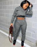 Casual Solid Color Sweatshirt Letter Print Two Piece Set LSD-8796