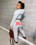 Casual Solid Color Sweatshirt Letter Print Two Piece Set LSD-8796
