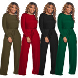Solid Long Sleeve Casual Loose Jumpsuits SMR-9682