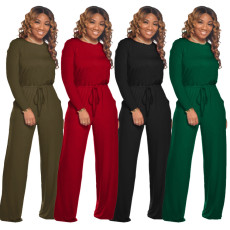 Solid Long Sleeve Casual Loose Jumpsuits SMR-9682