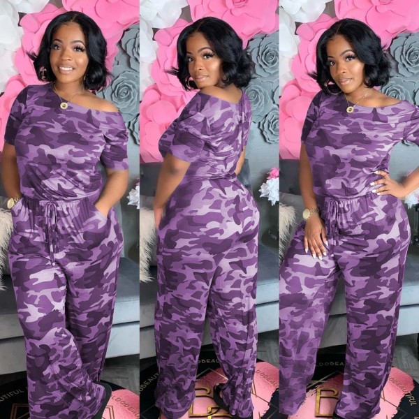 Camo Print Casual Loose One Piece Jumpsuits SMR-9686