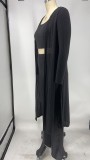 Solid Rib Tanks+Long Cloak+Pants 3 Piece Sets XMY-9264