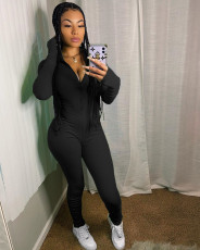 Fashion Solid Color Slim Sports Casual Ruched Jumpsuit NYF-8013