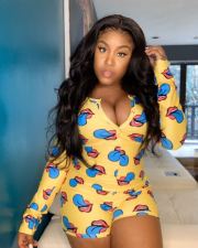 Lips Print Long Sleeve Buttons Bodycon Rompers LSD-8788