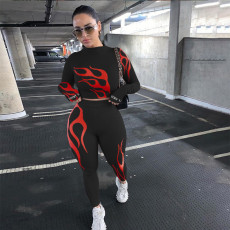 Sexy Print Long Sleeve Tops And Fitness Legging Pant Sports Two Piece Set NYF-8017