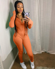 Fashion Solid Color Slim Sports Casual Ruched Jumpsuit NYF-8013