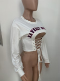 Letter Print Lace Up Hollow Out Sweatshirt LSD-9013