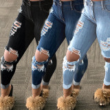 Plus Size 4XL Denim Ripped Hole Skinny Jeans LSD-8775