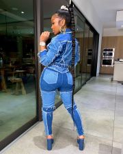 Patchwork Denim Jacket+Jeans Pants Two Piece Sets LSD-8773