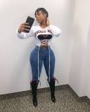 Letter Print Lace Up Hollow Out Sweatshirt LSD-9013