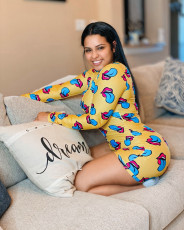 Lips Print Long Sleeve Buttons Bodycon Rompers LSD-8788