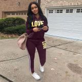 Letter Print Hoodies Sweatpants Two Piece Sets LSD-8761