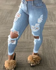 Plus Size 4XL Denim Ripped Hole Skinny Jeans LSD-8775
