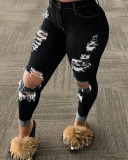Plus Size 4XL Denim Ripped Hole Skinny Jeans LSD-8775