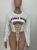 Letter Print Lace Up Hollow Out Sweatshirt LSD-9013