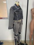 Patchwork Denim Jacket+Jeans Pants Two Piece Sets LSD-8773