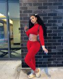 Solid Long Sleeve Slim Fit Two Piece Pants Set NIK-182