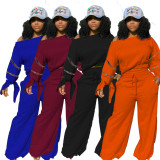 Zipper Long Sleeve Sweatshirt And Wide Leg Pants Two Piece Set LUO-3116