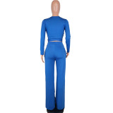 Fashion Casual Solid Color Lace Up Long Sleeve Two Piece Set LUO-3030-1