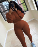 Casual Sports Ribbed Long Sleeve Two Piece Set NIK-174