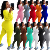 Casual Sports Ribbed Long Sleeve Two Piece Set NIK-174