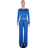 Fashion Casual Solid Color Lace Up Long Sleeve Two Piece Set LUO-3030-1