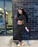Solid Long Sleeve Slim Fit Two Piece Pants Set NIK-182