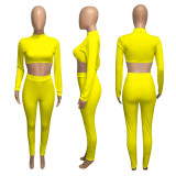 Solid Long Sleeve Slim Fit Two Piece Pants Set NIK-182