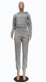 Casual Solid Color Sweatshirt Letter Print Two Piece Set LSD-8796