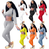 Solid Long Sleeve Slim Fit Two Piece Pants Set NIK-182