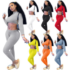 Solid Long Sleeve Slim Fit Two Piece Pants Set NIK-182